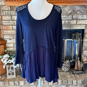 Bundle: Navy Blue Women's Top with Lace Accents, Sweater Dress, & Two Scarves